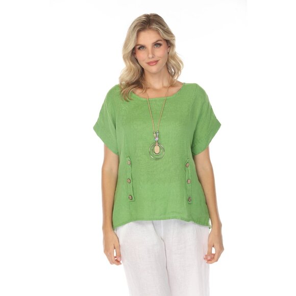 Moss Green Short Sleeves Top with Side Buttons - Picture 1 of 3
